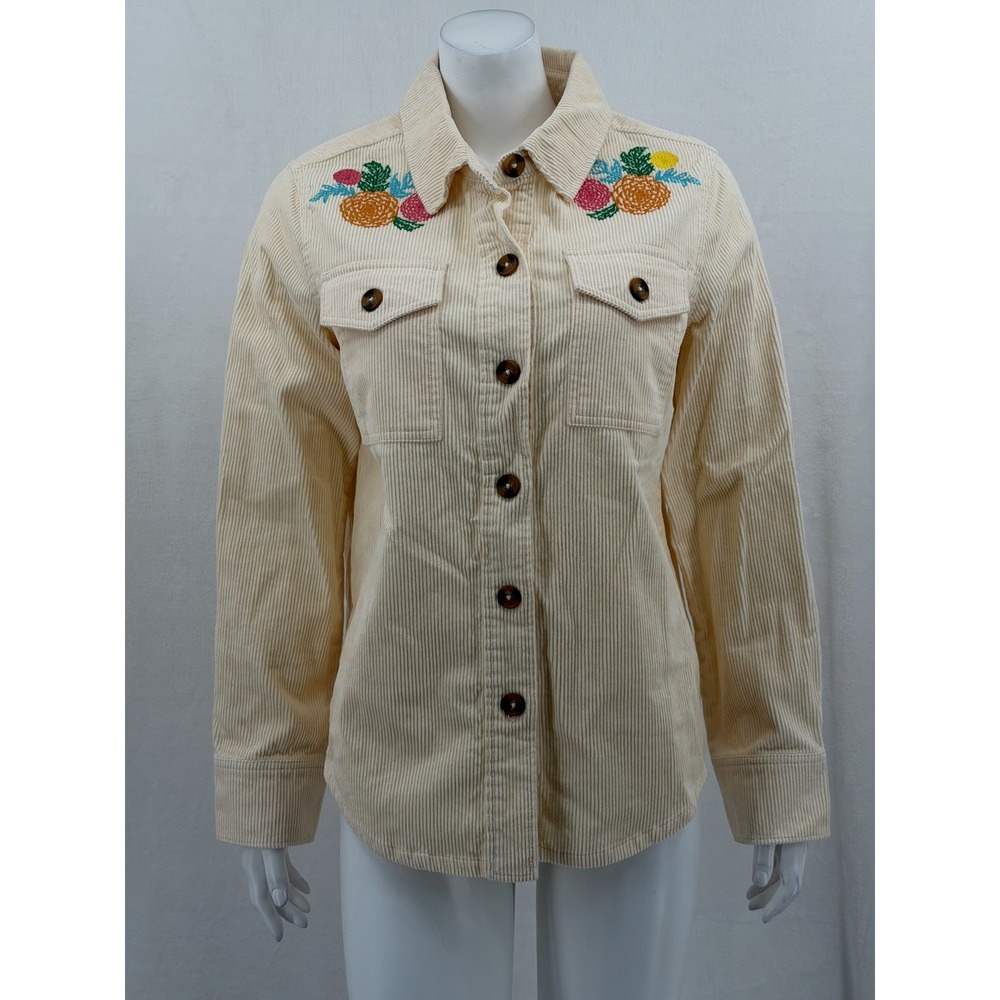 Disney Jacket Women Small Tan Corduroy Pixar Coco Sugar Skull Floral Embroidered